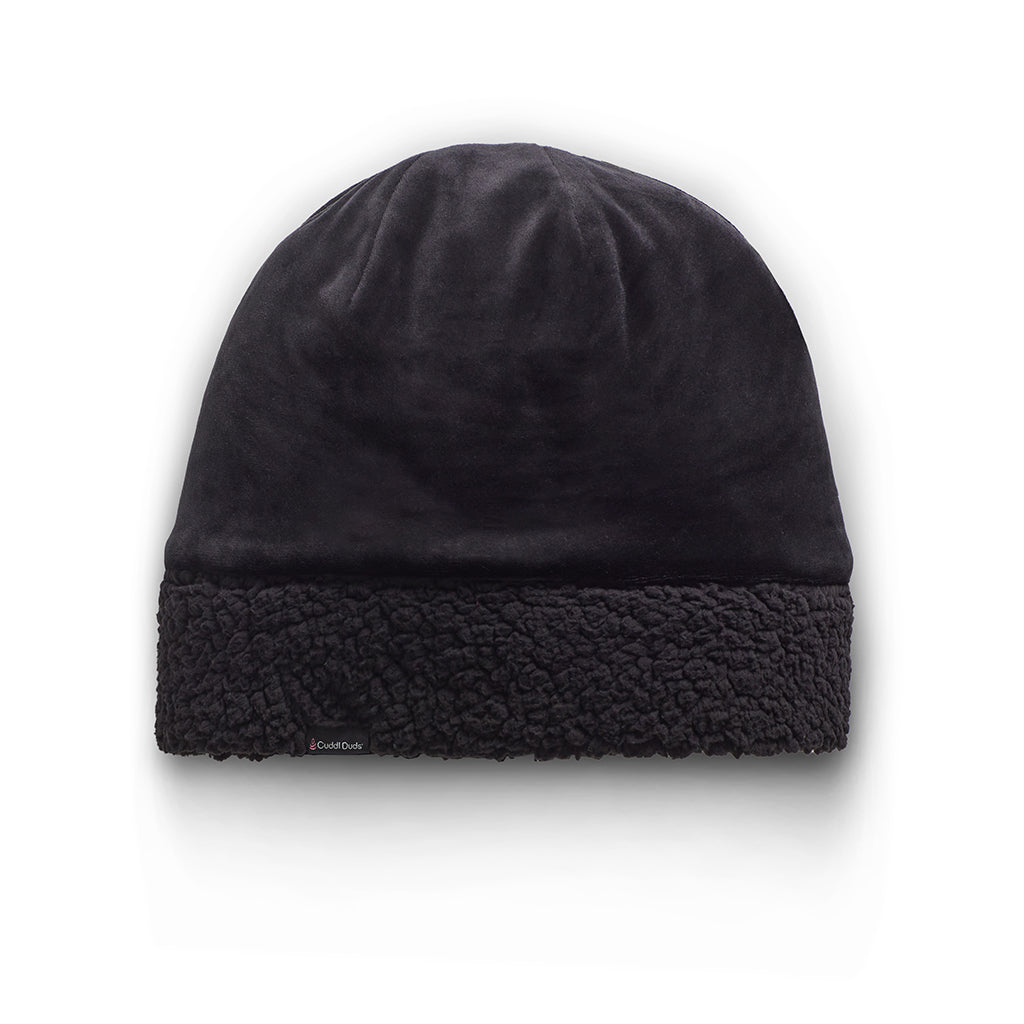 Black;@Double Plush Velour Hat with Sherpa Cuff