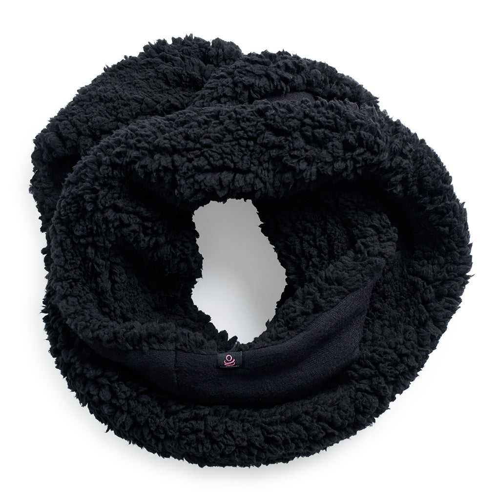 Black;@SoftKnit Infinity Scarf with Sherpa