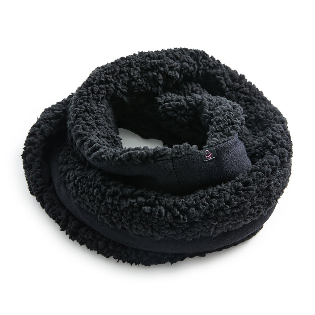 Black;@SoftKnit Infinity Scarf with Sherpa