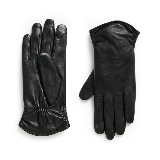 Ruched Leather Touchscreen Gloves