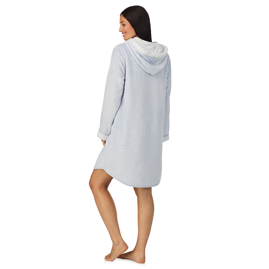 Silver;Model is wearing size S. She is 5'8.5", Bust 32", Waist 25", Hips 36".@A lady wearing Chenille Zip Robe with Hood