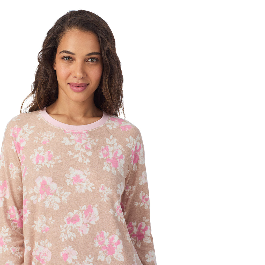 Tan Floral;Model is wearing size S. She is 5’9”, Bust 34”, Waist 23”, Hips 35”.@A lady wearing Tan Floral
Brushed Sweater Knit Long Sleeve Sleepshirt