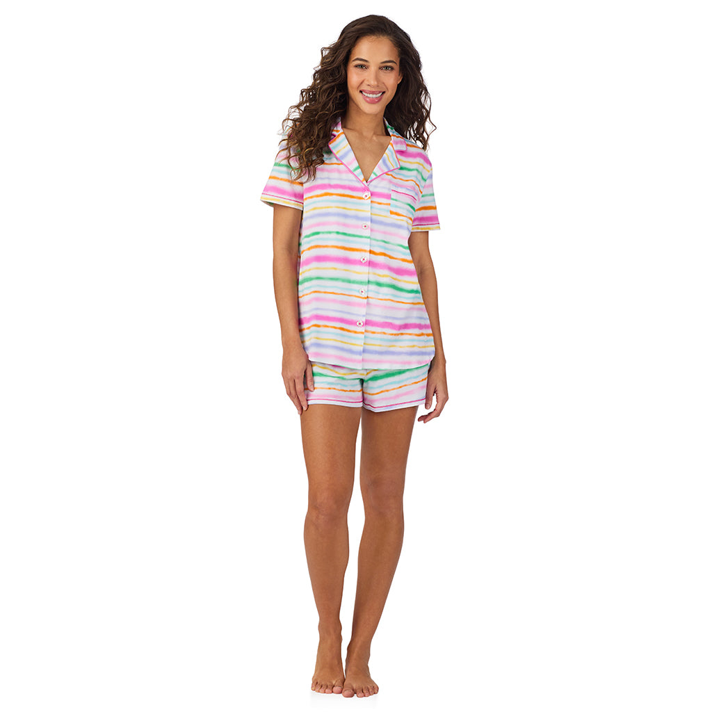 Cotton-Blend Short Sleeve Notch Collar with Short 2-Pc Pajama Set