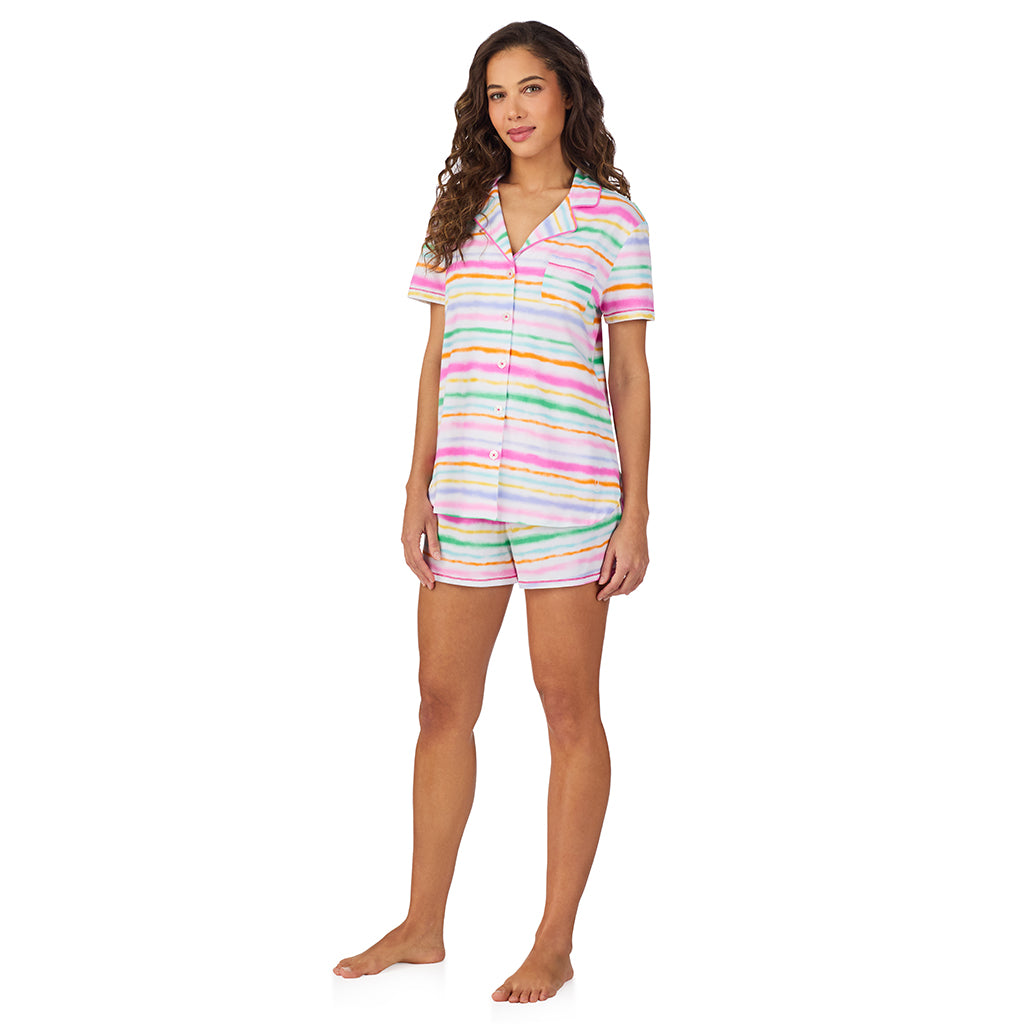 Cotton-Blend Short Sleeve Notch Collar with Short 2-Pc Pajama Set