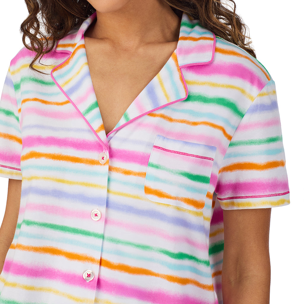 Cotton-Blend Short Sleeve Notch Collar with Short 2-Pc Pajama Set
