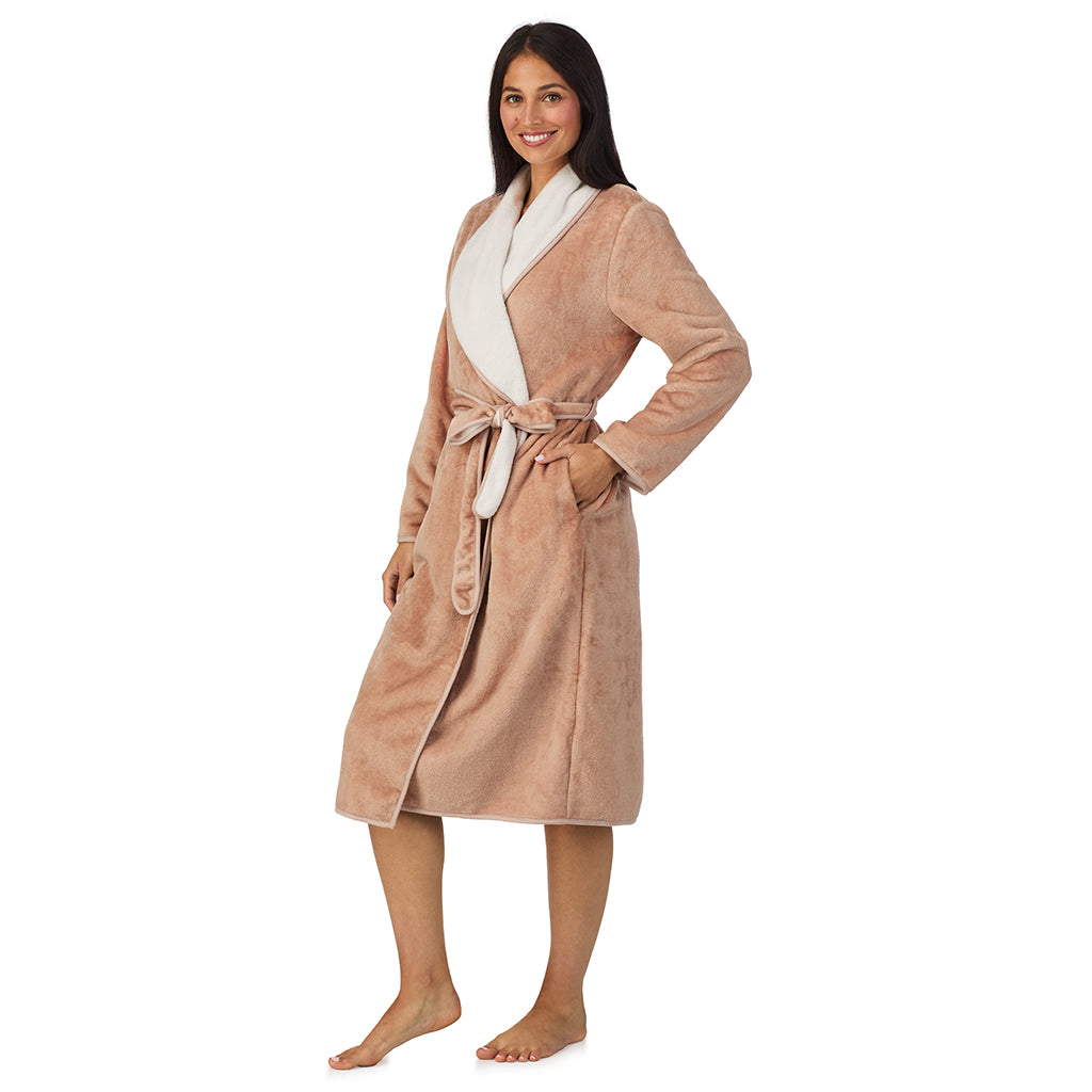 Mocha;Model is wearing size S. She is 5'8.5", Bust 32", Waist 25", Hips 36".@A lady wearing Chenille Wrap Robe