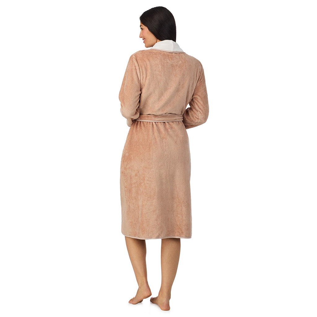 Mocha;Model is wearing size S. She is 5'8.5", Bust 32", Waist 25", Hips 36".@A lady wearing Chenille Wrap Robe