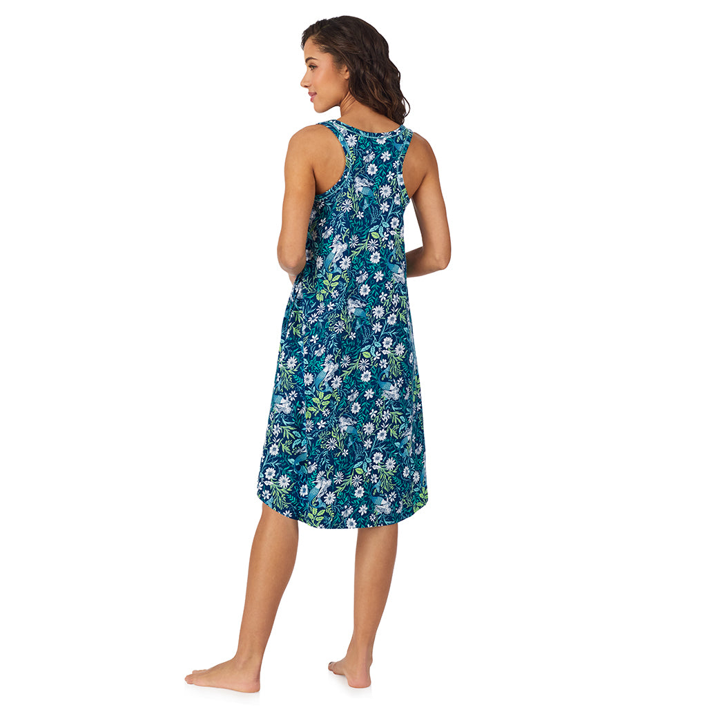 Mermaid Floral;Model is wearing size S. She is 5’9”, Bust 34”, Waist 23”, Hips 35”.@A lady wearing Cotton-Blend Sleeveless Sleep Midi-Gown