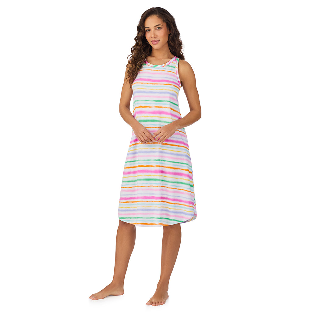 Paint Stripe;Model is wearing size S. She is 5’9”, Bust 34”, Waist 23”, Hips 35”.@A lady wearing Cotton-Blend Sleeveless Sleep Midi-Gown