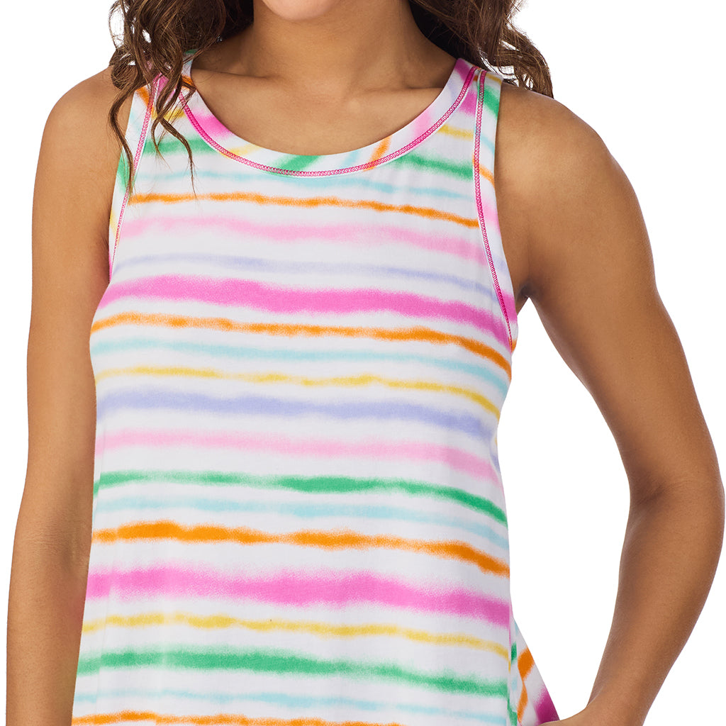 Paint Stripe;Model is wearing size S. She is 5’9”, Bust 34”, Waist 23”, Hips 35”.@A lady wearing Cotton-Blend Sleeveless Sleep Midi-Gown