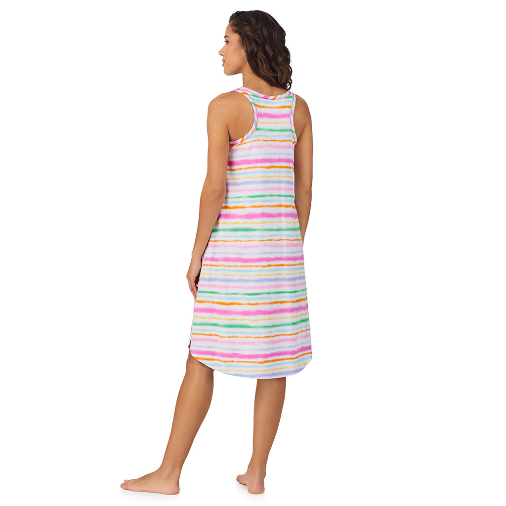 Paint Stripe;Model is wearing size S. She is 5’9”, Bust 34”, Waist 23”, Hips 35”.@A lady wearing Cotton-Blend Sleeveless Sleep Midi-Gown