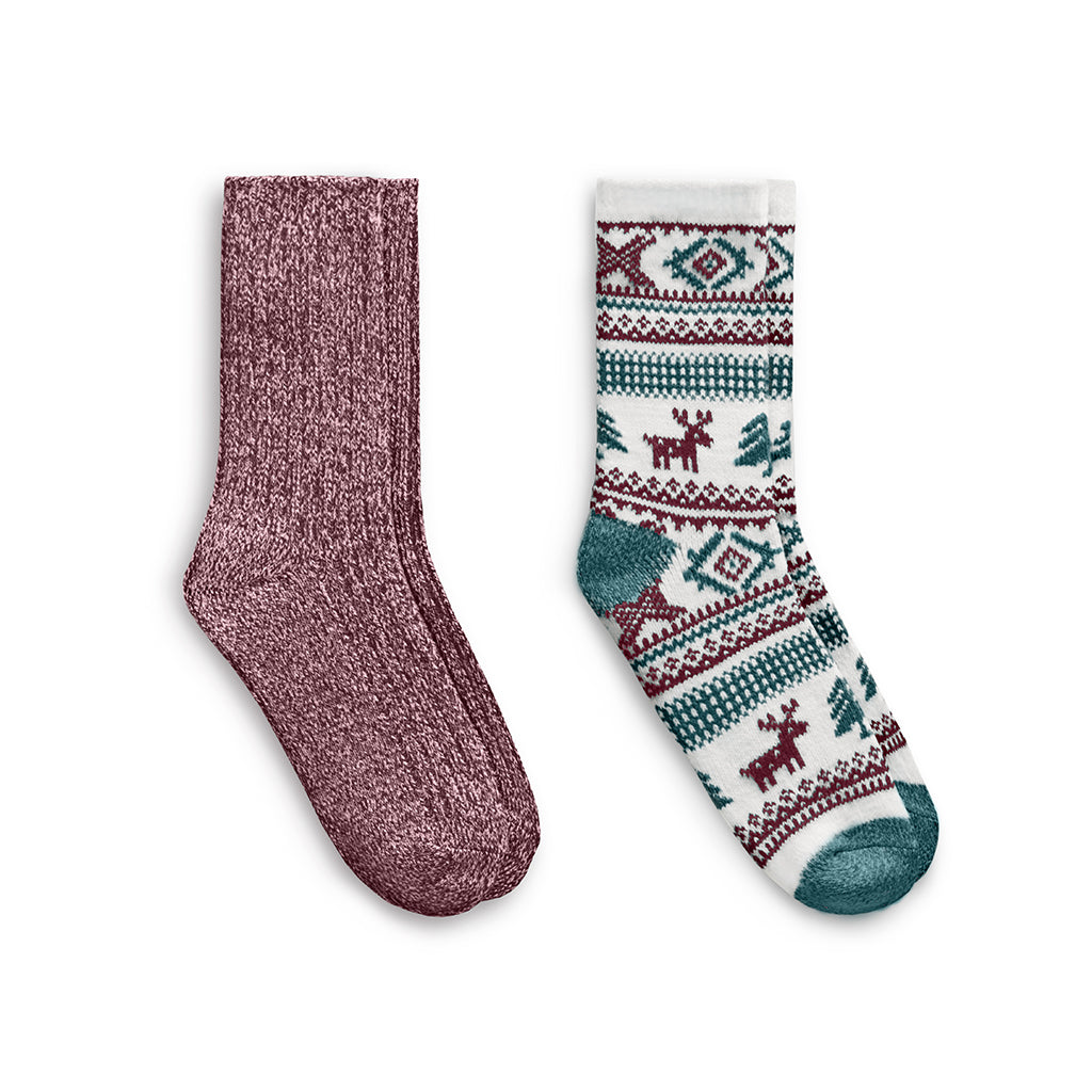 Zinfandel;@Allover Reindeer/Twist Rib Crew Sock 2 Pack