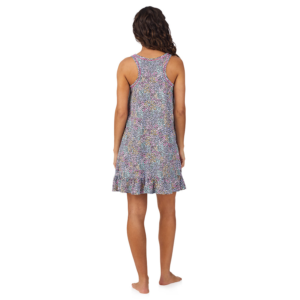 Rainbow Leopard;Model is wearing size S. She is 5’9”, Bust 34”, Waist 23”, Hips 35”.@A lady wearing Cotton-Blend Sleeveless Sleep Chemise