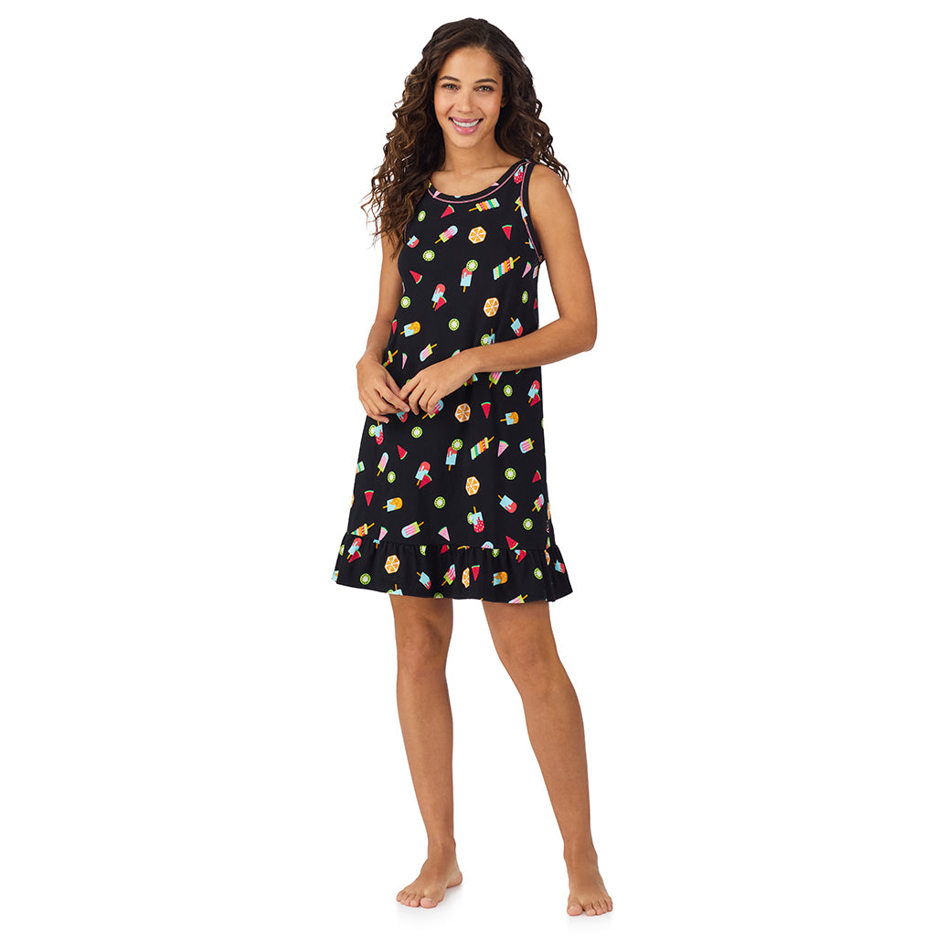 Icepop;Model is wearing size S. She is 5’9”, Bust 34”, Waist 23”, Hips 35”.@A lady wearing Cotton-Blend Sleeveless Sleep Chemise