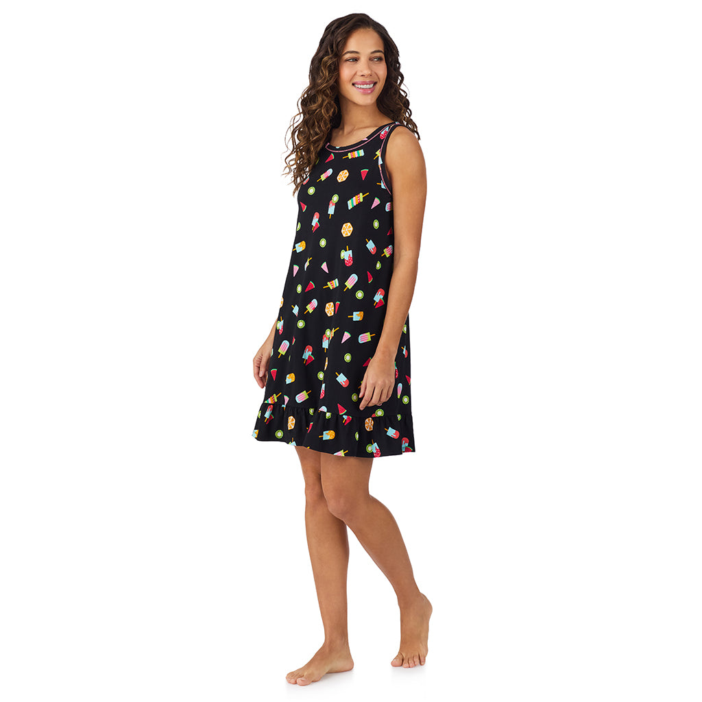 Icepop;Model is wearing size S. She is 5’9”, Bust 34”, Waist 23”, Hips 35”.@A lady wearing Cotton-Blend Sleeveless Sleep Chemise