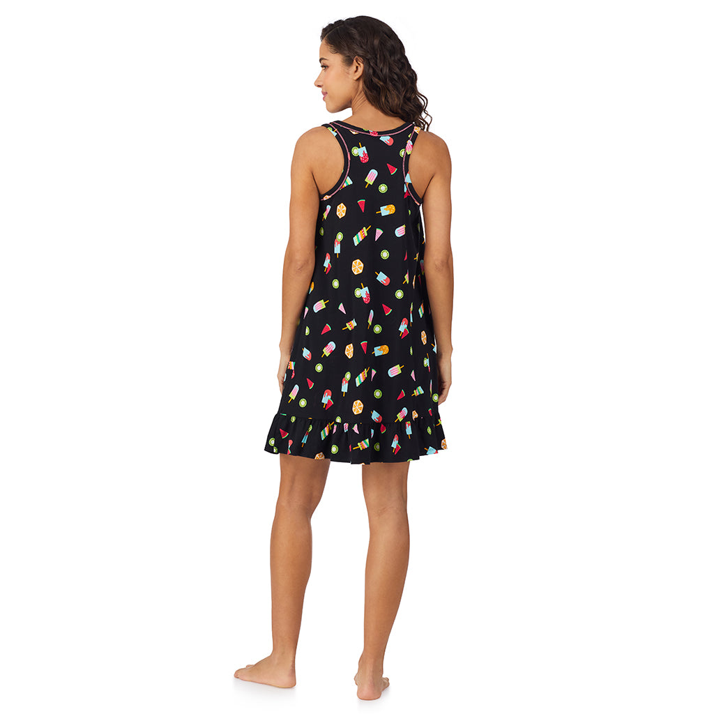 Icepop;Model is wearing size S. She is 5’9”, Bust 34”, Waist 23”, Hips 35”.@A lady wearing Cotton-Blend Sleeveless Sleep Chemise