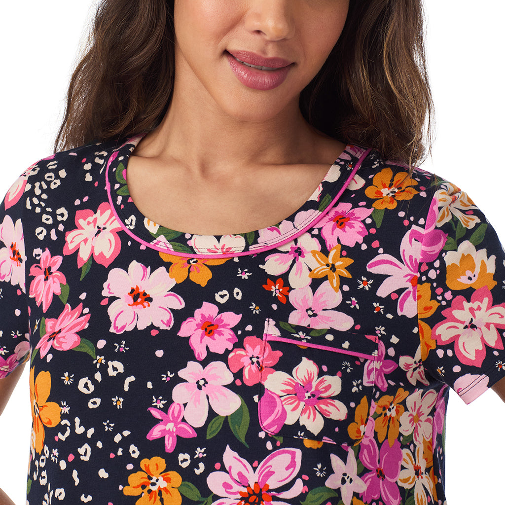 Big Floral; Model is wearing size S. She is 5’9”, Bust 34”, Waist 23”, Hips 35”..@A lady wearing a Big Floral Cotton Rich Short Sleeve Sleepshirt