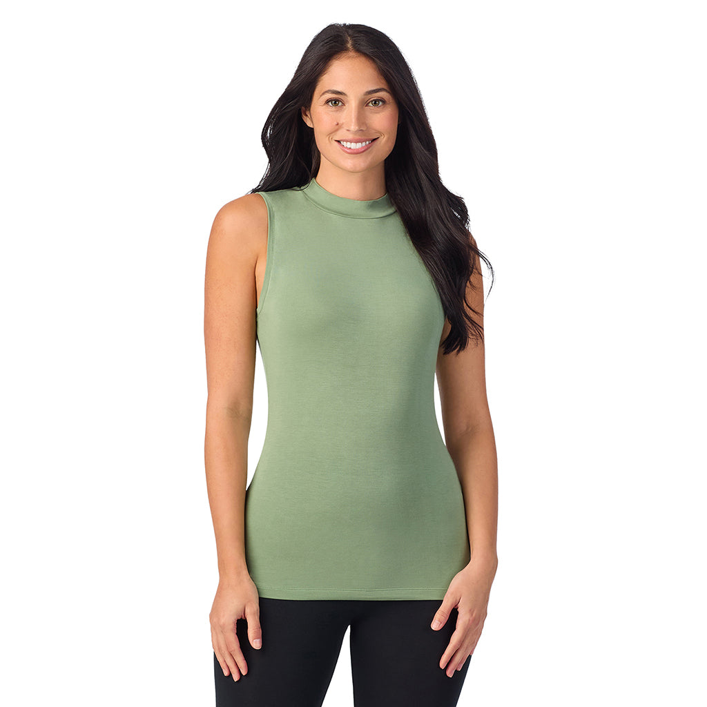 Hedge Green;Model is wearing size S. She is 5’9”, Bust 34”, Waist 23”, Hips 35”. @A lady wearing Cotton-Blend Short Sleeve Notch Collar with Cropped Pant Pajama Set