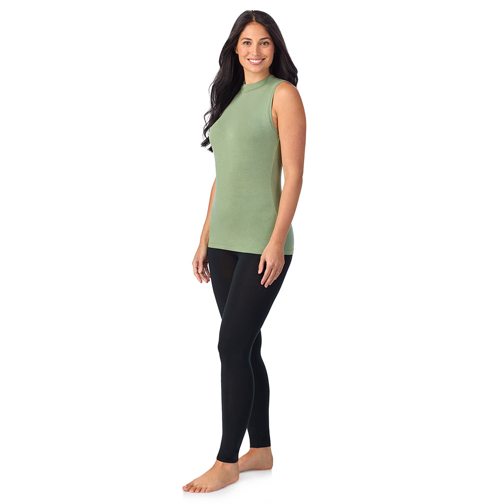 Hedge Green;Model is wearing size S. She is 5’9”, Bust 34”, Waist 23”, Hips 35”. @A lady wearing Cotton-Blend Short Sleeve Notch Collar with Cropped Pant Pajama Set