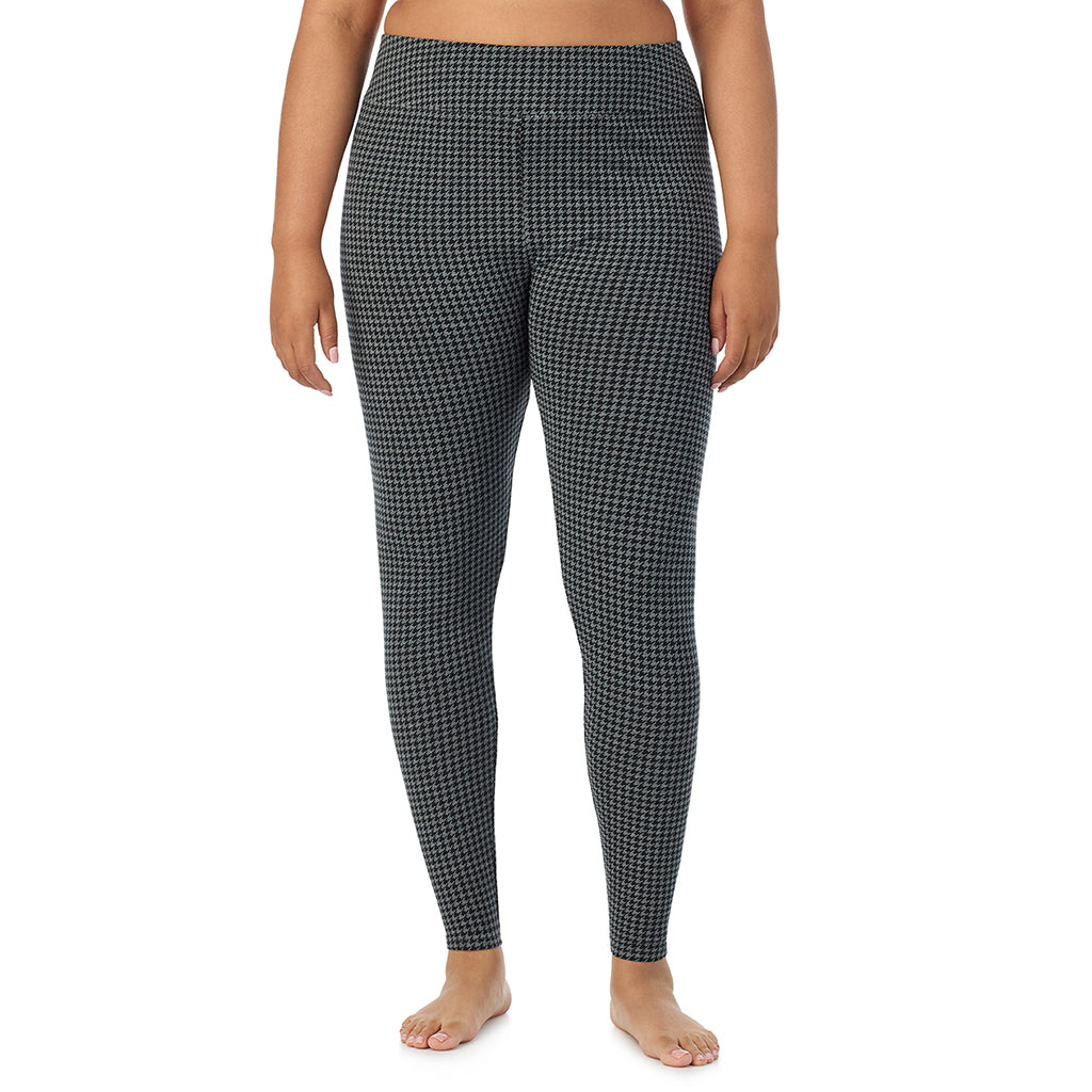 Charcoal Heather Houndstooth; Model is wearing size 1X. She is 5'11", Bust 36", Waist 36.5", Hips 47.5". @A lady wearing a charcoal heather houndsooth high waist legging plus.