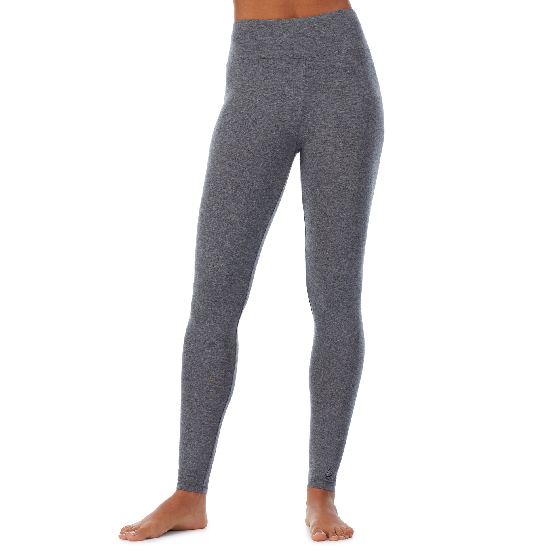 Charcoal Heather;Model is wearing size S. She is 5’9”, Bust 32”, Waist 25.5”, Hips 36”.@A lady wearing a Charcoal Heather High Waist Leggings