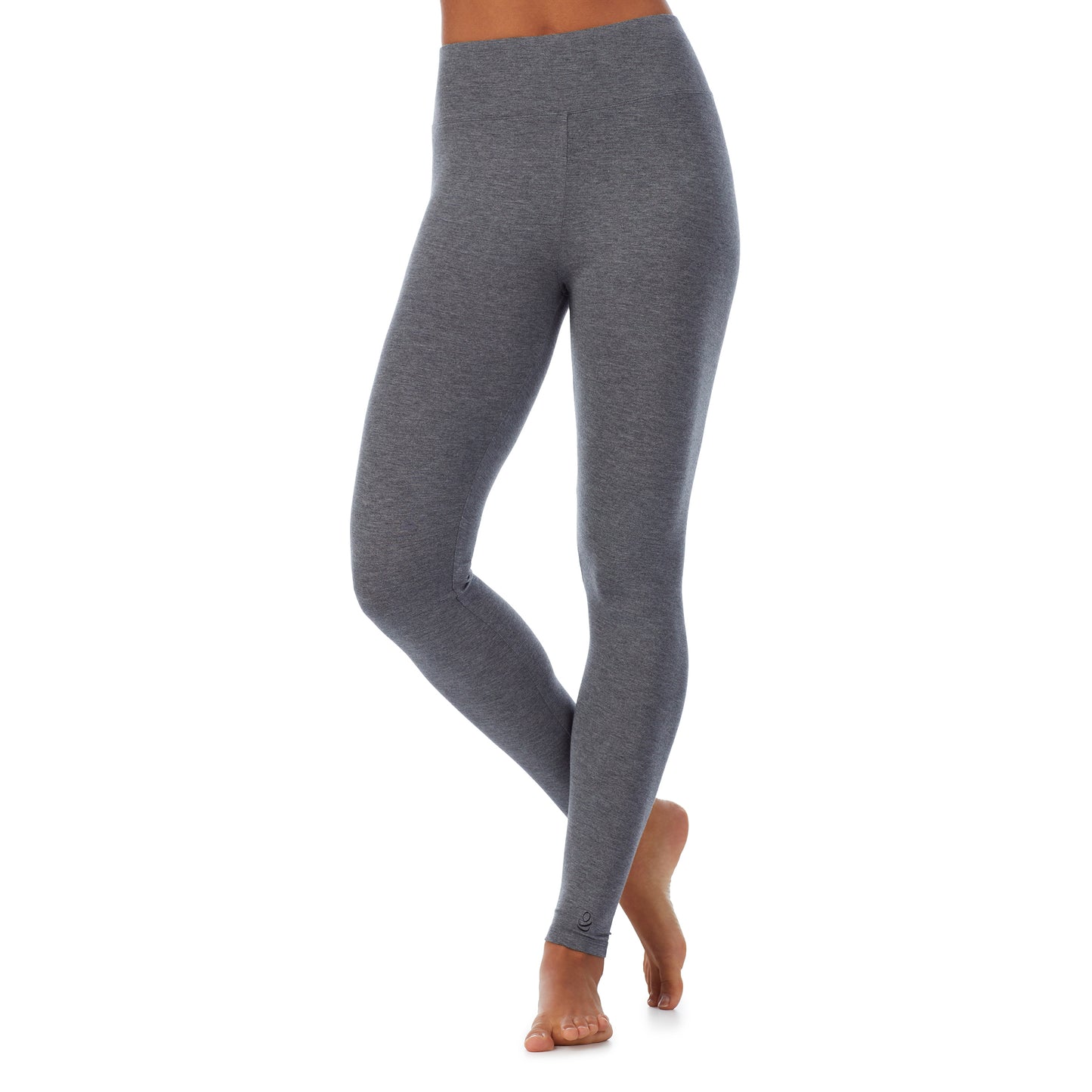 Charcoal Heather;Model is wearing size S. She is 5’9”, Bust 32”, Waist 25.5”, Hips 36”.@A lady wearing a Charcoal Heather High Waist Leggings