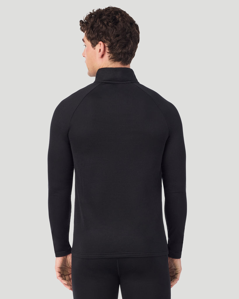 A man wearing Black X Fleece Quarter Zip in a back view pose