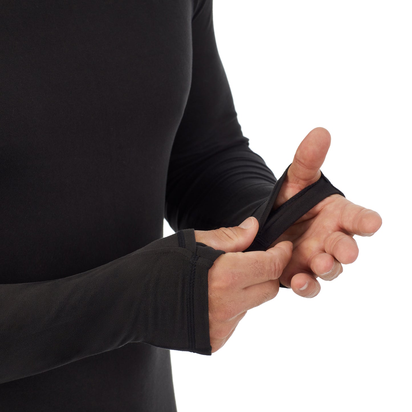 Black;Model is wearing size M. He is 6'2", Waist 32", Inseam 34".@A man wearing black ClimateSport Pull-Over Hoodie