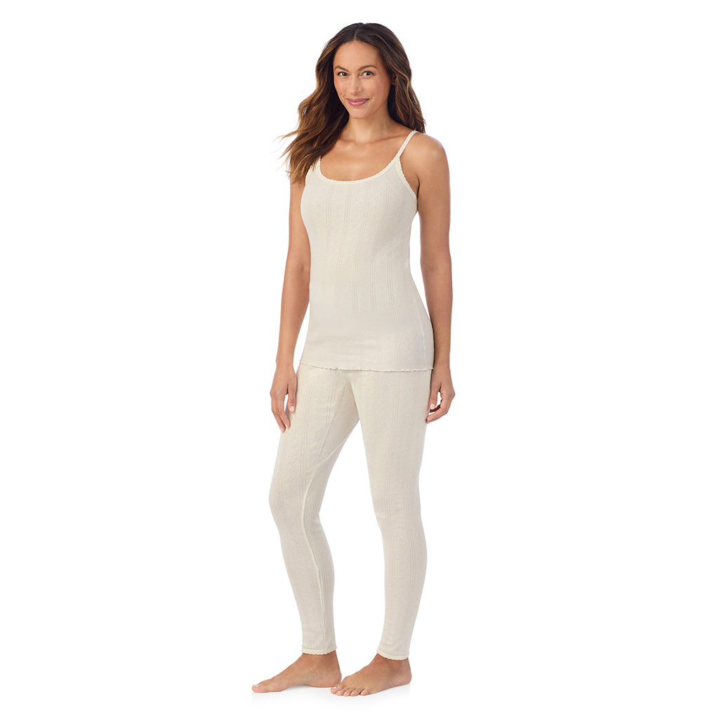 Ivory;Model is wearing size S. She is 5’9”, Bust 34”, Waist 23”, Hips 35”.@A lady is wearing Cotton Pointelle Cami
