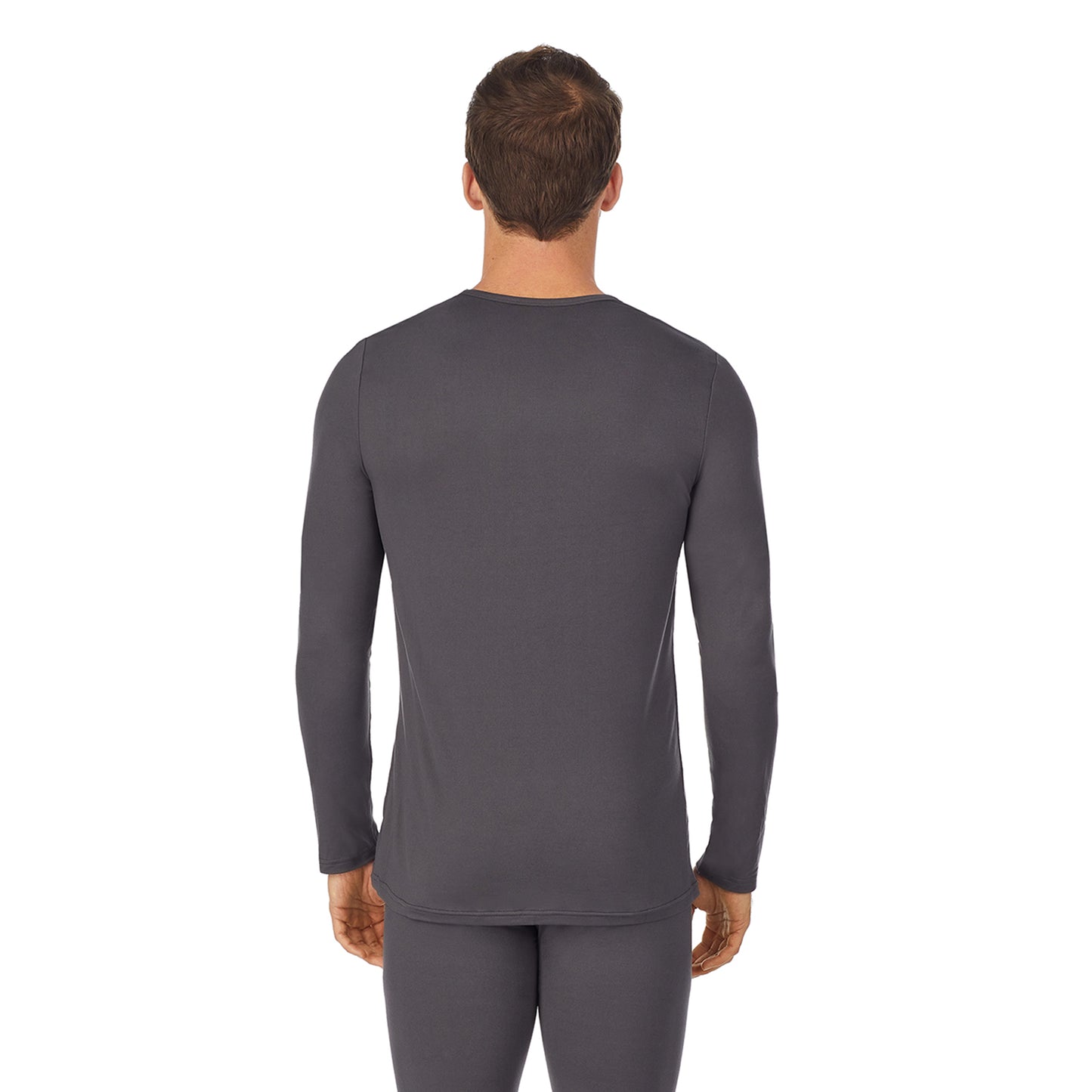 Charcoal; Model is wearing size M. He is 6'1", Waist 31", Inseam 33"@A man wearing underscrub crew neck top