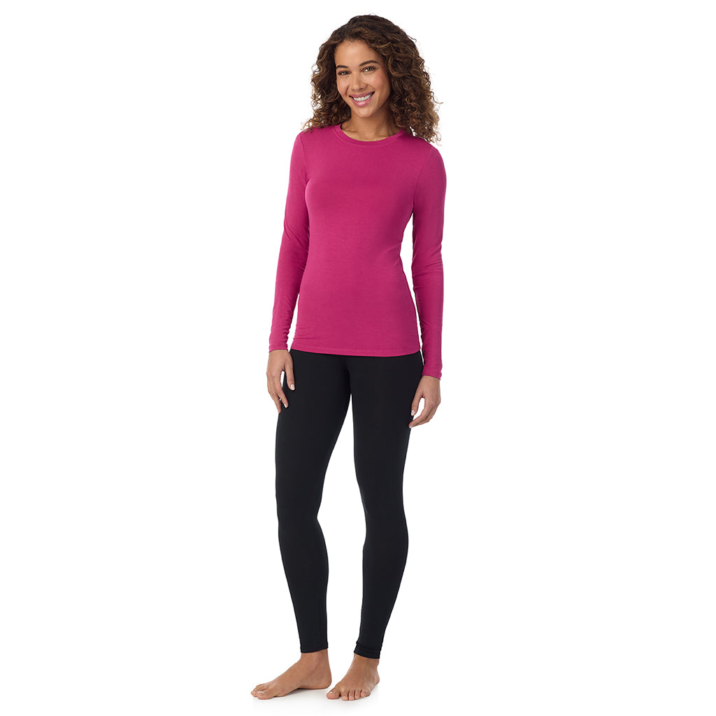 Deep Fuchsia; Model is wearing size S. She is 5’9”, Bust 34”, Waist 23”, Hips 35”. @A lady wearing deep fuchsia longsleeve crew.