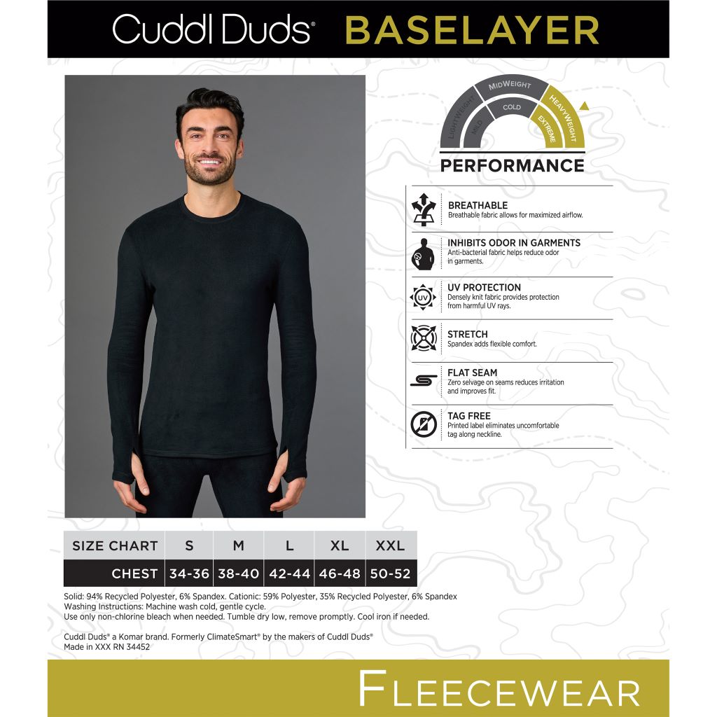 @A man wearing black long sleeve fleecewear crew.
