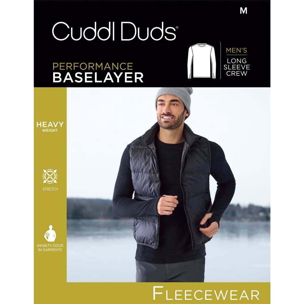 @A man wearing black long sleeve fleecewear crew.
