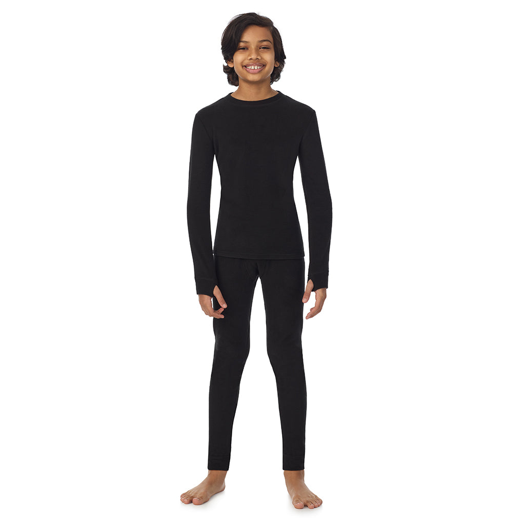 Black;@ A Black Boys Fleecewear With Stretch 2 pc. Long Sleeve Crew & Pant Set