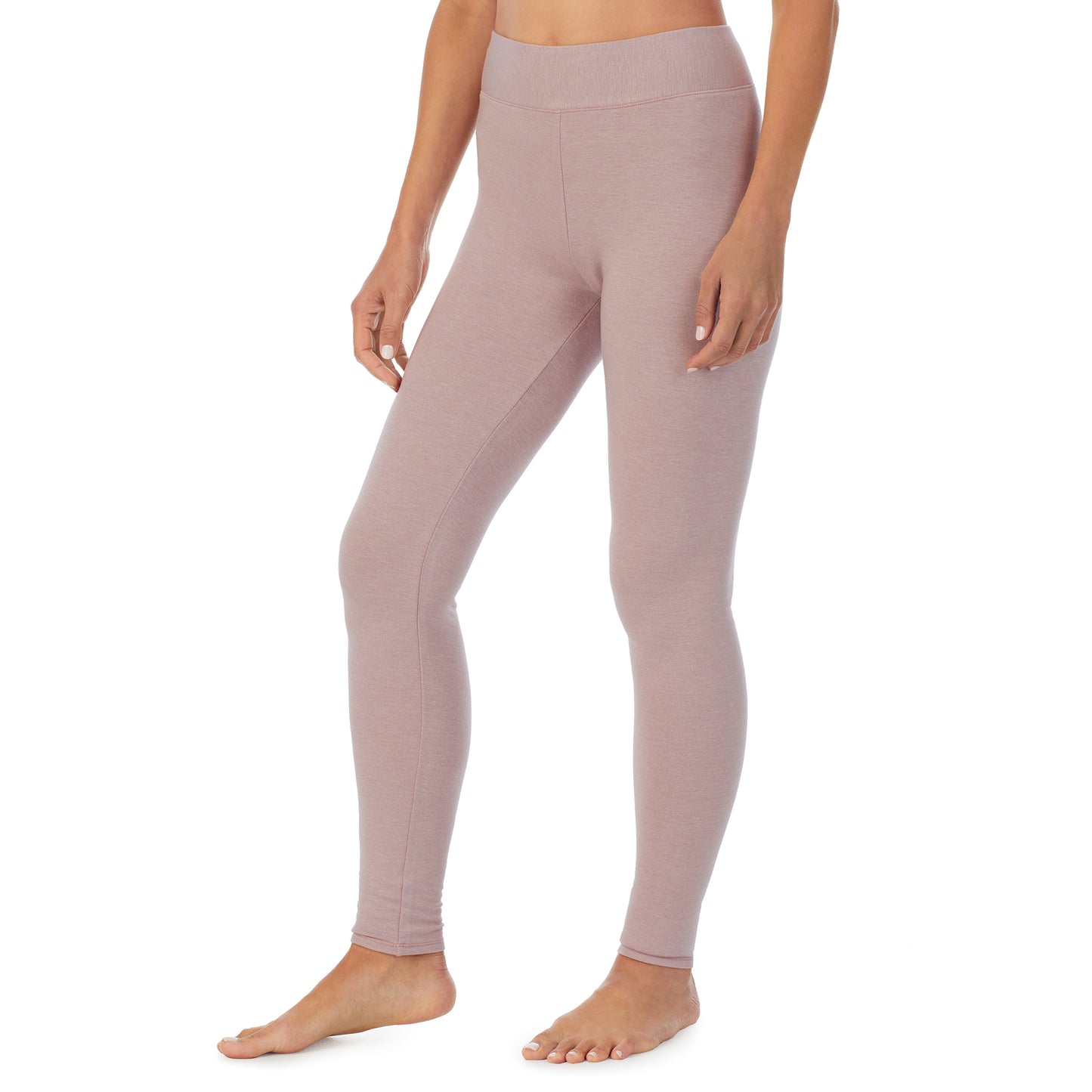 Mauve Shadow Heather; Model is wearing size S. She is 5’9”, Bust 34”, Waist 25.5”, Hips 36.5”. @A lady wearing a Mauve Shadow Heather legging.