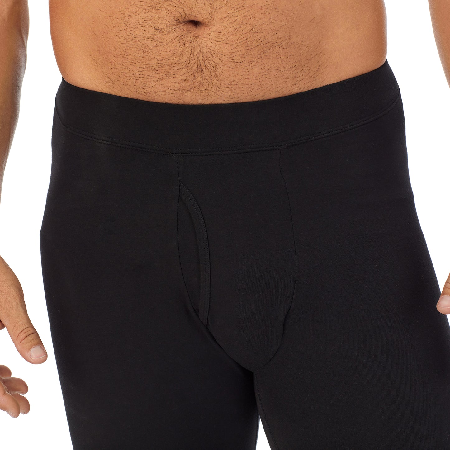 Black; Model is wearing size M. He is 6'2", Waist 32", Inseam 34". @A man wearing a black cottonwear pant