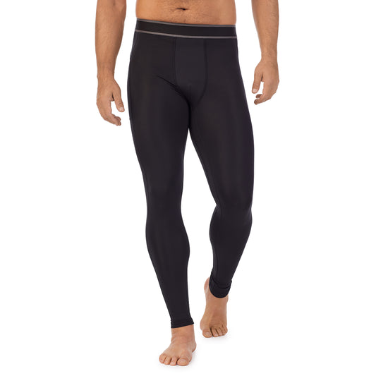 Black;Model is wearing size M. He is 6'2", Waist 32", Inseam 34".@A man wearing black lite compression pant.