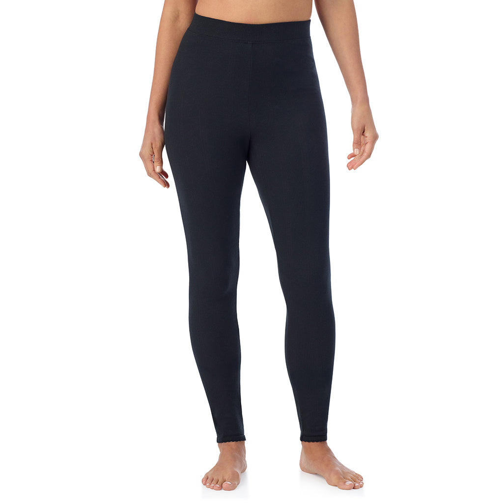 Black;Model is wearing size S. She is 5'8", Bust 34", Waist 24.5", Hips 35".@A lady is wearing Cotton Pointelle Legging