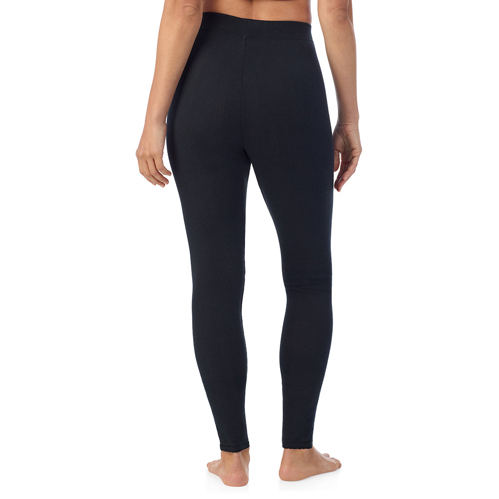Black;Model is wearing size S. She is 5'8", Bust 34", Waist 24.5", Hips 35".@A lady is wearing Cotton Pointelle Legging