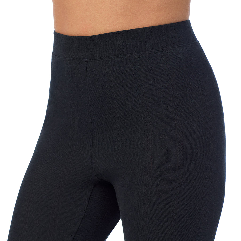 Black;Model is wearing size S. She is 5'8", Bust 34", Waist 24.5", Hips 35".@A lady is wearing Cotton Pointelle Legging