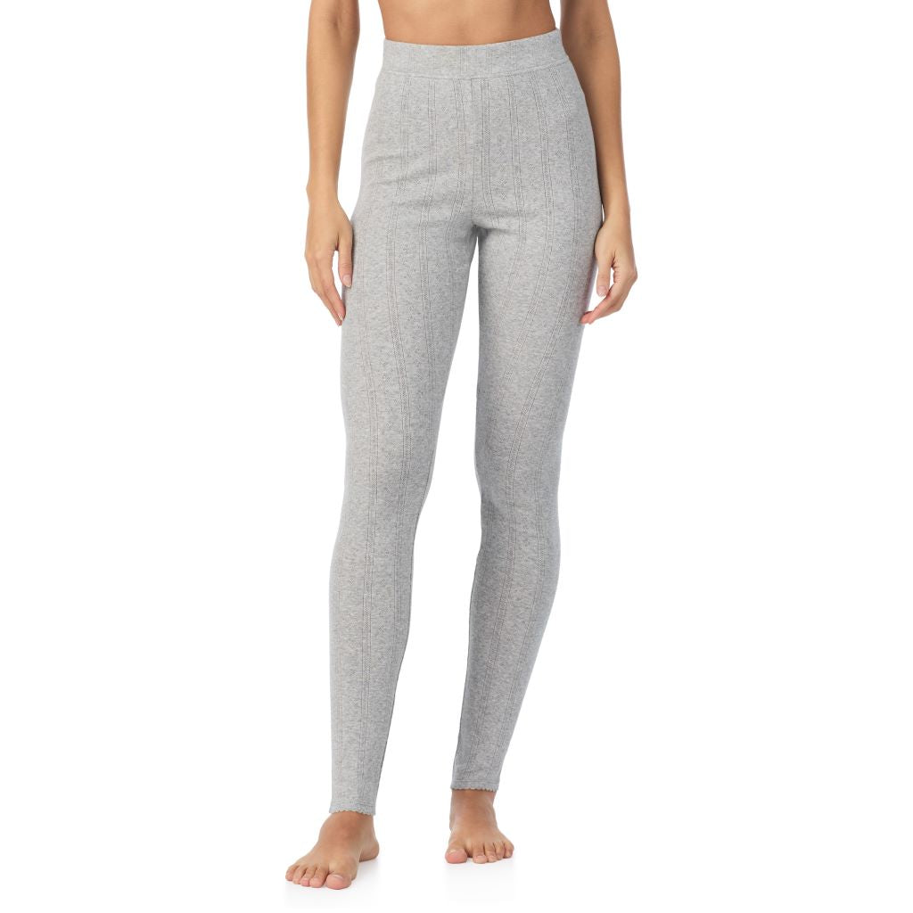 Grey Heather;Model is wearing size S. She is 5’9”, Bust 34”, Waist 23”, Hips 35”.@A lady is wearing Cotton Pointelle Legging