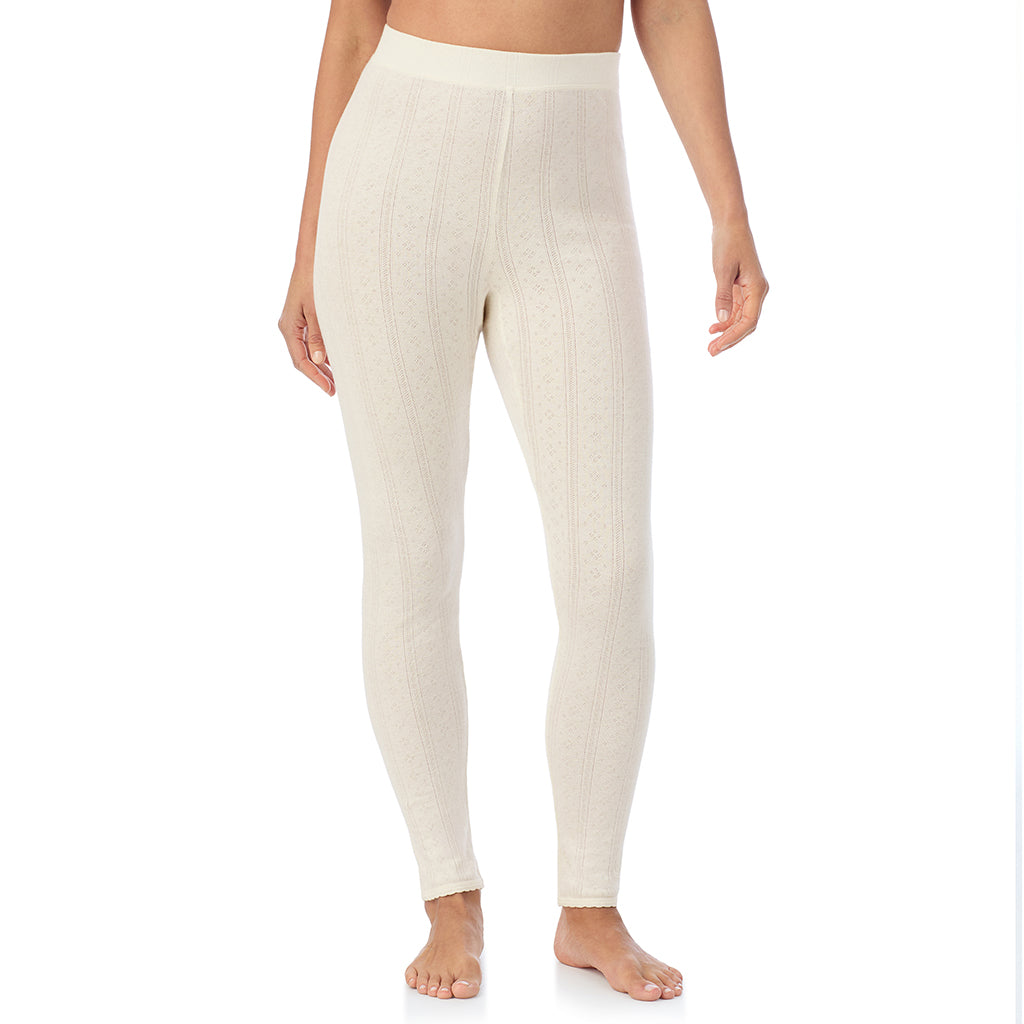 Ivory;Model is wearing size S. She is 5'8", Bust 34", Waist 24.5", Hips 35".@A lady is wearing Cotton Pointelle Legging