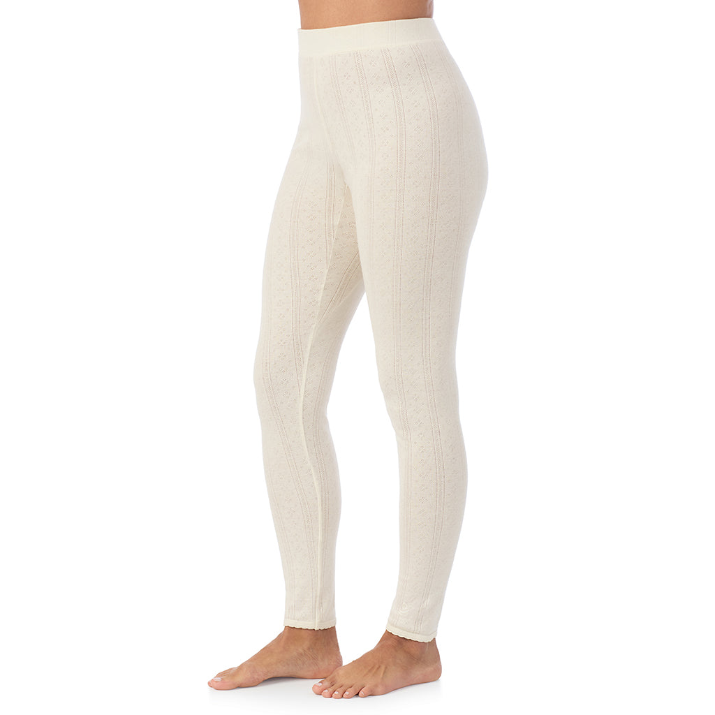 Ivory;Model is wearing size S. She is 5'8", Bust 34", Waist 24.5", Hips 35".@A lady is wearing Cotton Pointelle Legging
