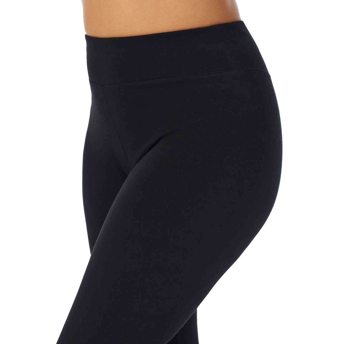 Black; Model is wearing size S. She is 5'8", Bust 34", Waist 26”, Hips 36"@A lady wearing black cottonwear legging
