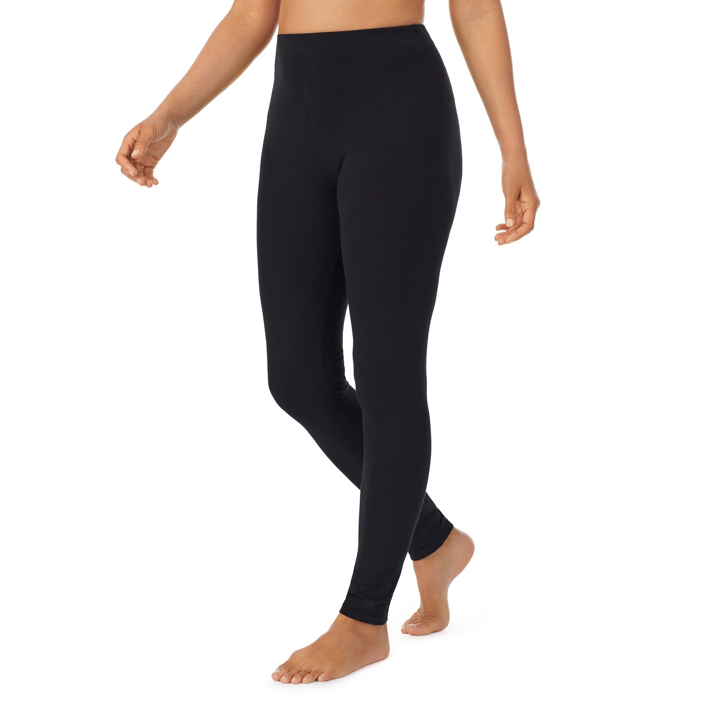 Black; Model is wearing size S. She is 5'8", Bust 34", Waist 26”, Hips 36"@A lady wearing black cottonwear legging