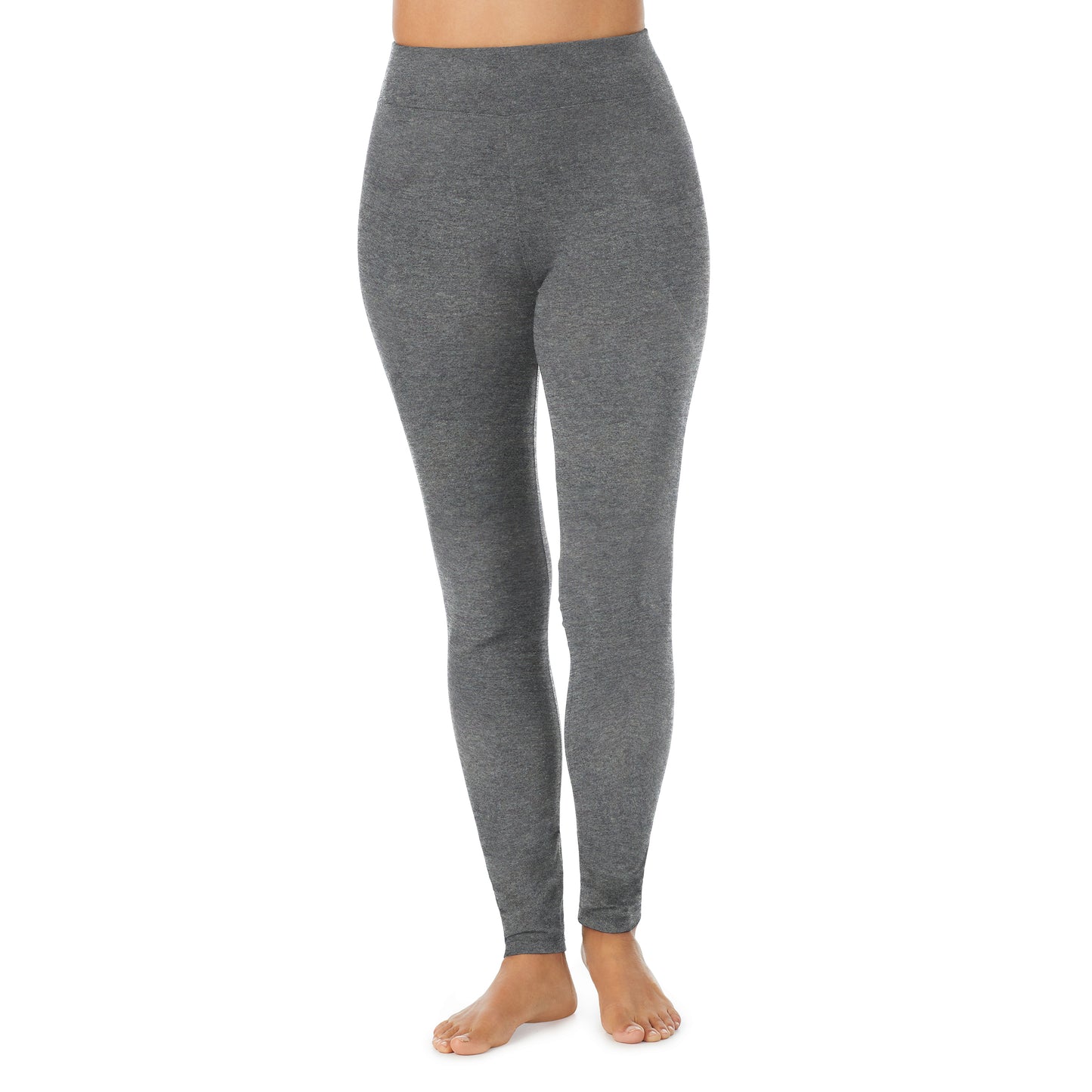 Dark Charcoal Heather; Model is wearing size S. She is 5'8", Bust 34", Waist 26”, Hips 36"@A lady wearing dark charcoal heather cottonwear legging