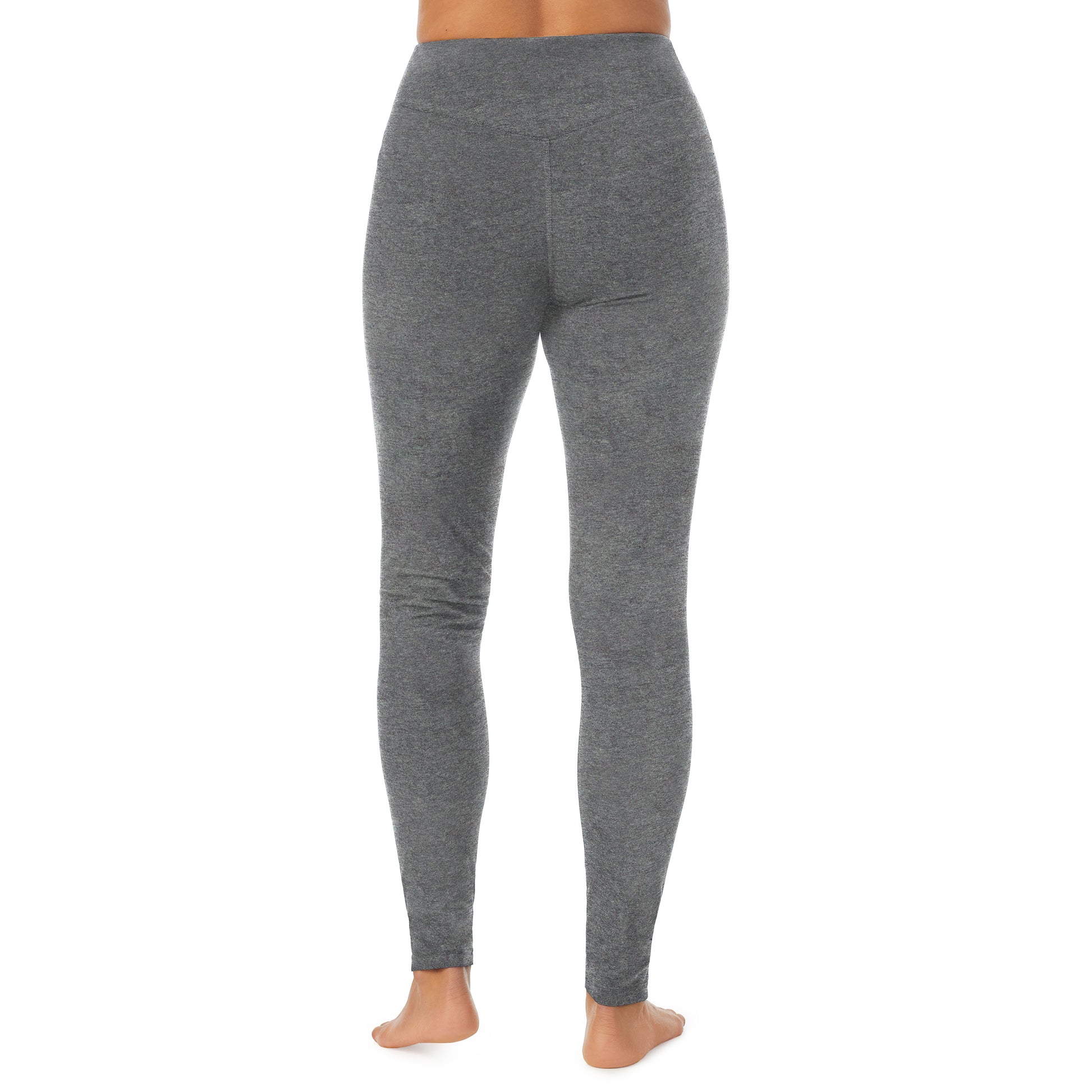 A lady wearing dark charcoal heather cottonwear legging