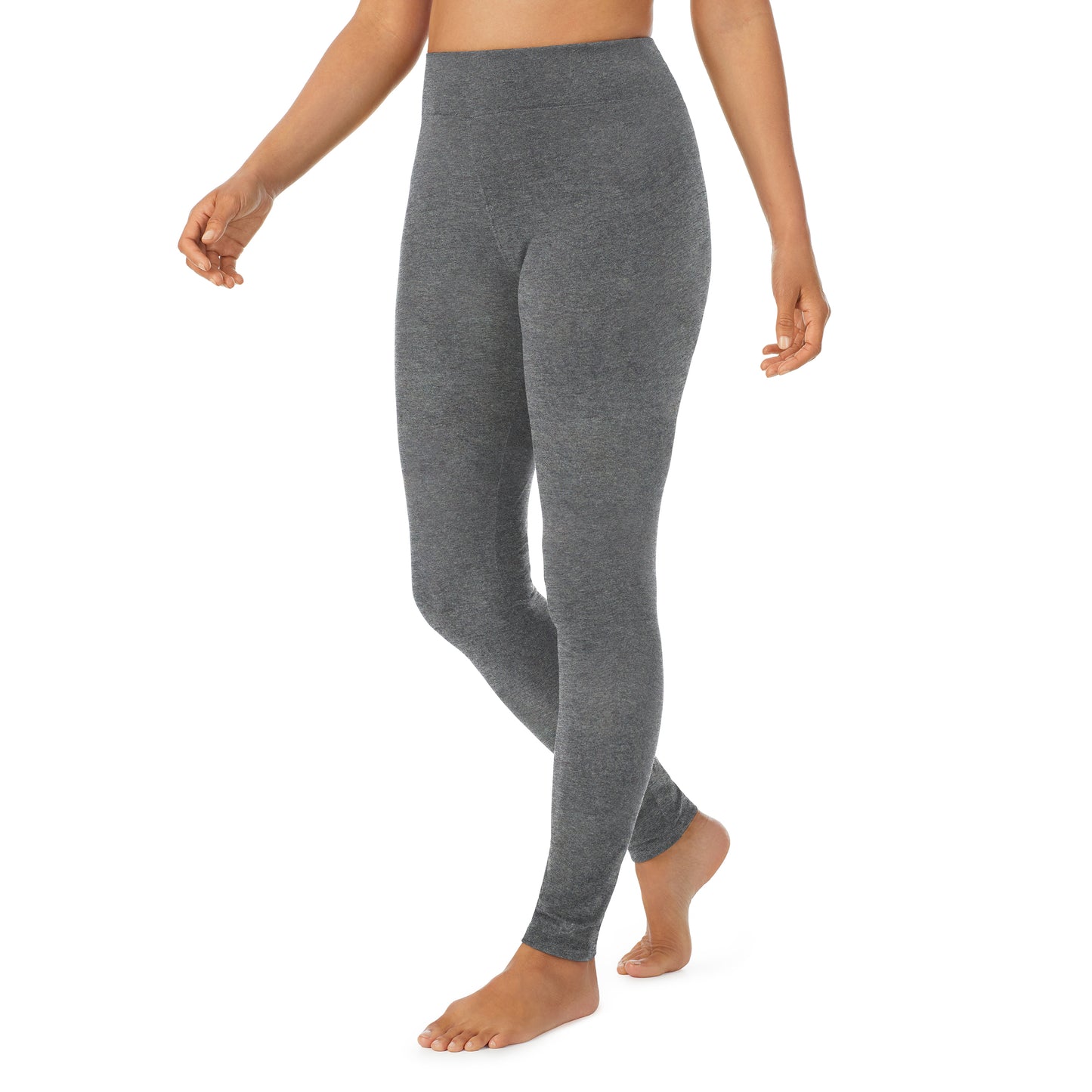 Dark Charcoal Heather; Model is wearing size S. She is 5'8", Bust 34", Waist 26”, Hips 36"@A lady wearing dark charcoal heather cottonwear legging