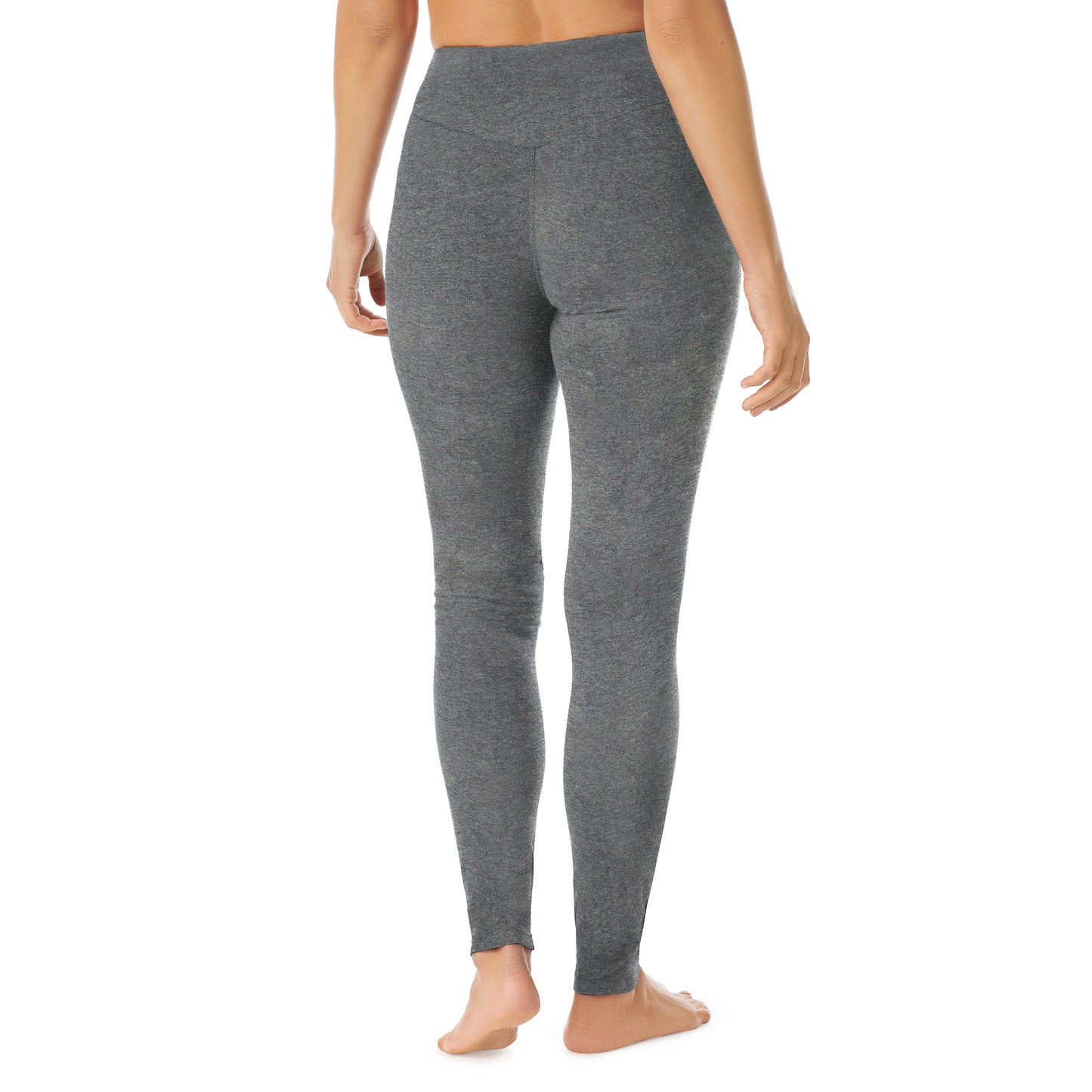 Dark Charcoal Heather; Model is wearing size S. She is 5'8", Bust 34", Waist 26”, Hips 36"@A lady wearing dark charcoal heather cottonwear legging