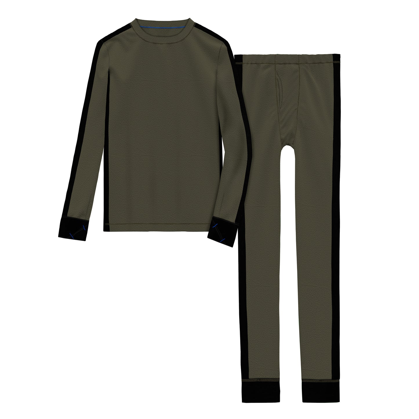 Dark Olive;A dark olive long sleeve crew and pant set@ A lady wearingBoys Fleece 2 pc. Long Sleeve Crew & Pant Set with Dark Olive print